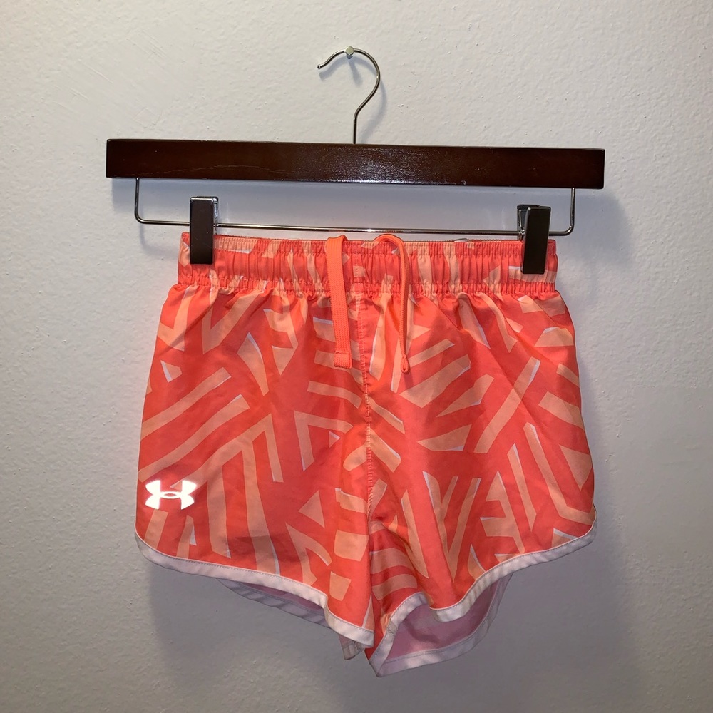 Under Armour Girls Orange Athletic shorts size YSM - Picture 2 of 8